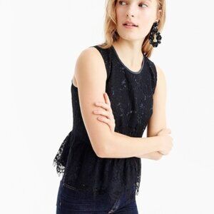 J. Crew Black Lace Sleeveless Peplum Top Size 2